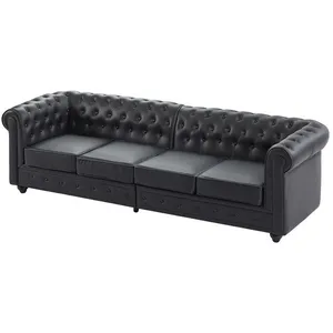 VENTE-UNIQUE Canapé 4 places en simili noir CHESTERFIELD pas cher