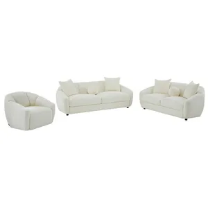 VENTE-UNIQUE Canapé 3 places 2 places et un fauteuil en tissu texturé ivoire NAFEKI pas cher