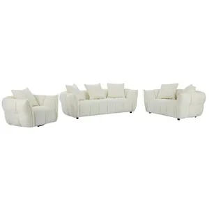 VENTE-UNIQUE Canapé 3 places 2 places et fauteuil en tissu texturé blanc cassé KIMACA pas cher