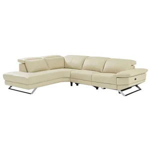 VENTE-UNIQUE Canapé d'angle gauche relax électrique en cuir de vachette beige PUNO II pas cher