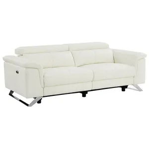 Canapé 3 places relax électrique en cuir de vachette blanc BREYT II - VENTE-UNIQUE - Relaxation - Design - Blanc pas cher
