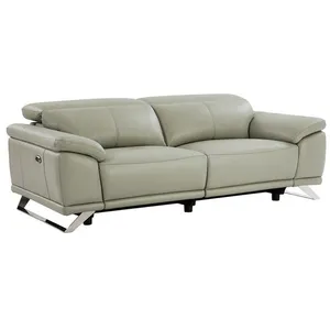 VENTE-UNIQUE Canapé 3 places relax électrique en cuir de vachette gris clair AZIDEE II pas cher