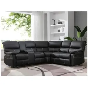 VENTE-UNIQUE Grand canapé d'angle relax en simili noir CANBY pas cher