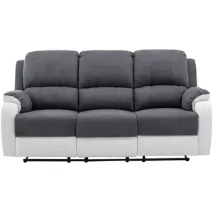 VENTE-UNIQUE Canapé 3 places relax en microfibre et simili gris et blanc BRODY pas cher