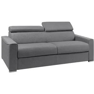 VENTE-UNIQUE Canapé 4 places convertible express en tissu VIZIR - Gris - Couchage lattes larges 160 cm - Matelas 22 cm avec mémoire de forme DUNL pas cher