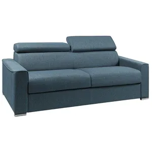 VENTE-UNIQUE Canapé 4 places convertible express en tissu VIZIR - Bleu - Couchage lattes larges 160 cm - Matelas 22 cm avec mémoire de forme DUNL pas cher