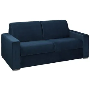 VENTE-UNIQUE Canapé 3 places convertible express en velours CALITO - Bleu nuit - Couchage 140 cm - Matelas 22 cm avec mémoire de forme pas cher