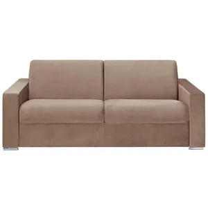 VENTE-UNIQUE Canapé 4 places convertible express en velours CALITO - Beige - Couchage 160 cm - Matelas 22 cm avec mémoire de forme DUNLOPILLO pas cher