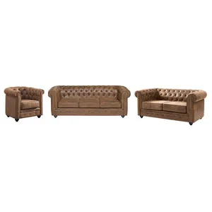 VENTE-UNIQUE Canapé 3+2+1 places CHESTERFIELD en microfibre aspect cuir vieilli pas cher