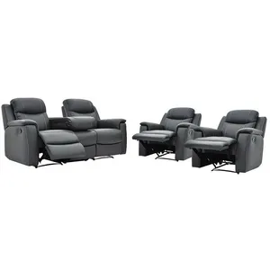 VENTE-UNIQUE Canapé 3 places et 2 fauteuils relax EVASION en cuir - Gris pas cher