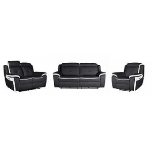 VENTE-UNIQUE Canapé relax électrique en cuir ANGELIQUE - Noir/blanc - 3+2+1 places pas cher