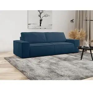 Comparateur de prix : Canapé 4 places convertible en velours côtelé bleu AMELIA