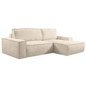 Canapé d'angle convertible en tissu bouclette beige - PASCAL MORABITO - AMELIA - Coffre de rangement - 5 places pas cher