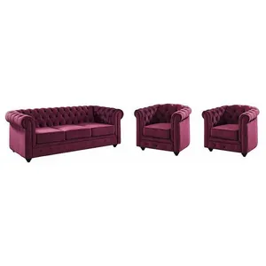 Canapé CHESTERFIELD - VENTE-UNIQUE - 3 places - Velours pourpre pas cher