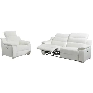VENTE-UNIQUE Canapé 3 places et fauteuil relax électrique en cuir ARENA III - Ivoire pas cher