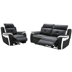VENTE-UNIQUE Canapé 3+1 places relax électrique en cuir ANGELIQUE - Noir/blanc pas cher