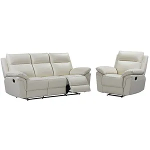 VENTE-UNIQUE Canapé 3 places et un fauteuil relax en cuir de buffle PAKITA - Ivoire pas cher