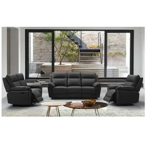 VENTE-UNIQUE Canapé relax en cuir de buffle PAKITA - Noir - 3+2+1 places pas cher
