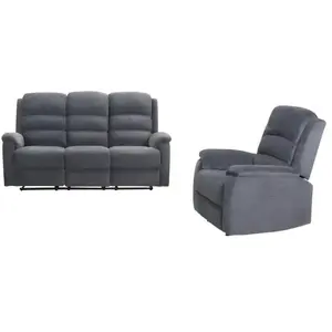 VENTE-UNIQUE Canapé 3 places et fauteuil relax électrique en tissu anthracite NEVERS