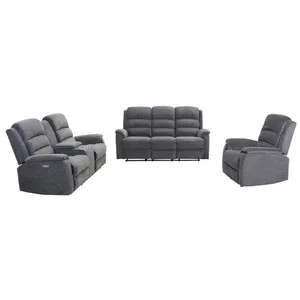 VENTE-UNIQUE Canapés 3 places 2 places et un fauteuil relax électrique en tissu anthracite NEVERS pas cher