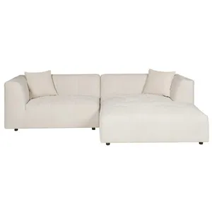 Canapé d'angle en velours côtelé beige - VENTE-UNIQUE - NAEMIA - 5 places - Angle droit pas cher