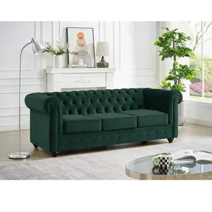 VENTE-UNIQUE Canapé 3 places en velours vert CHESTERFIELD pas cher