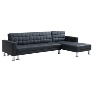 Canapé d'angle convertible réversible simili noir WILLIS II - VENTE-UNIQUE - 5 places - Assise capitonnée pas cher