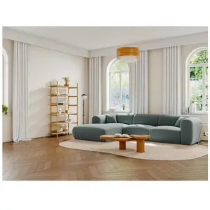 VENTE-UNIQUE Grand Canapé d'angle gauche en tissu texturé bleu POGNI pas cher