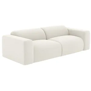 Canapé 3 places en tissu bouclette blanc - VENTE-UNIQUE - POGNI - Design - Blanc - Fixe pas cher