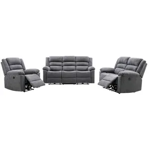 VENTE-UNIQUE Canapé 3 places, 2 places et fauteuil relax électrique en tissu gris BUROLO pas cher