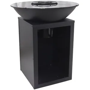 VENTE-UNIQUE Barbecue plancha brasero à charbon et bois avec rangement L80 x l80 x H95 cm noir - IGNOS