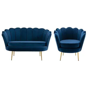 PASCAL MORABITO Canapé 2 places et fauteuil coquillage en velours bleu nuit DANDELION pas cher