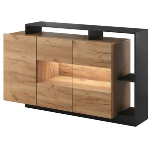 VENTE-UNIQUE Buffet 3 portes et 3 niches - Avec LEDs - Coloris : Naturel et anthracite - IDESIA pas cher
