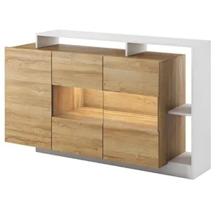 VENTE-UNIQUE Buffet 3 portes et 3 niches - Avec LEDs - Coloris : Naturel et blanc - IDESIA pas cher