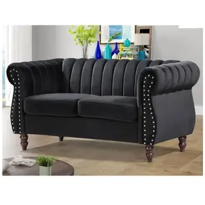 VENTE-UNIQUE Canapé chesterfield 2 places en velours noir TRUMBO pas cher