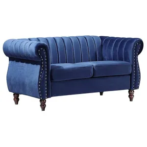 VENTE-UNIQUE Canapé chesterfield 2 places en velours bleu roi TRUMBO pas cher