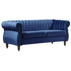 VENTE-UNIQUE Canapé chesterfield 3 places en velours bleu roi TRUMBO pas cher