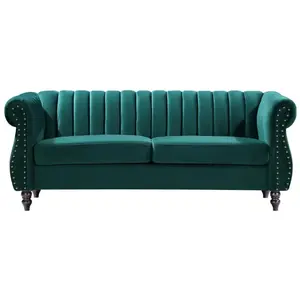 VENTE-UNIQUE Canapé chesterfield 3 places en velours vert émeraude TRUMBO pas cher
