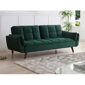 VENTE-UNIQUE Canapé 3 places convertible clic-clac en velours vert GULCAN pas cher