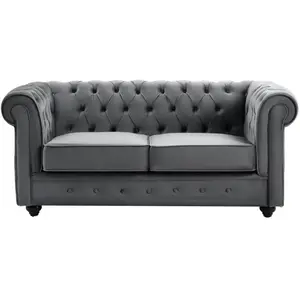 VENTE-UNIQUE Canapé 2 places en velours anthracite CHESTERFIELD pas cher