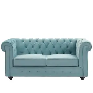 VENTE-UNIQUE Canapé 2 places en velours bleu pastel CHESTERFIELD pas cher