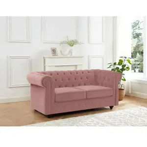 VENTE-UNIQUE Canapé 2 places en velours rose pastel CHESTERFIELD pas cher