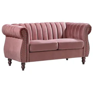 VENTE-UNIQUE Canapé chesterfield 2 places en velours vieux rose TRUMBO pas cher