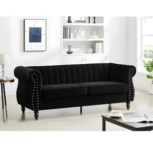 VENTE-UNIQUE Canapé chesterfield 3 places en velours noir TRUMBO pas cher
