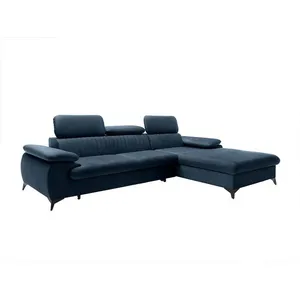 VENTE-UNIQUE Canapé d'angle droit convertible en velours bleu nuit SAMARA pas cher