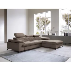 VENTE-UNIQUE Canapé d'angle droit convertible en velours taupe SAMARA pas cher