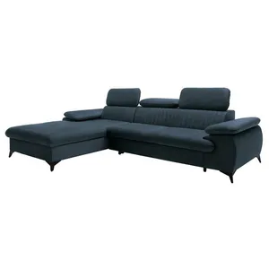 VENTE-UNIQUE Canapé d'angle gauche convertible en velours bleu SAMARA de Pascal Morabito pas cher
