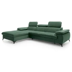 VENTE-UNIQUE Canapé d'angle gauche convertible en velours vert SAMARA pas cher