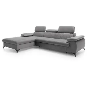 VENTE-UNIQUE Canapé d'angle gauche convertible en velours gris clair SAMARA pas cher