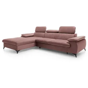 VENTE-UNIQUE Canapé d'angle gauche convertible en velours rose SAMARA pas cher